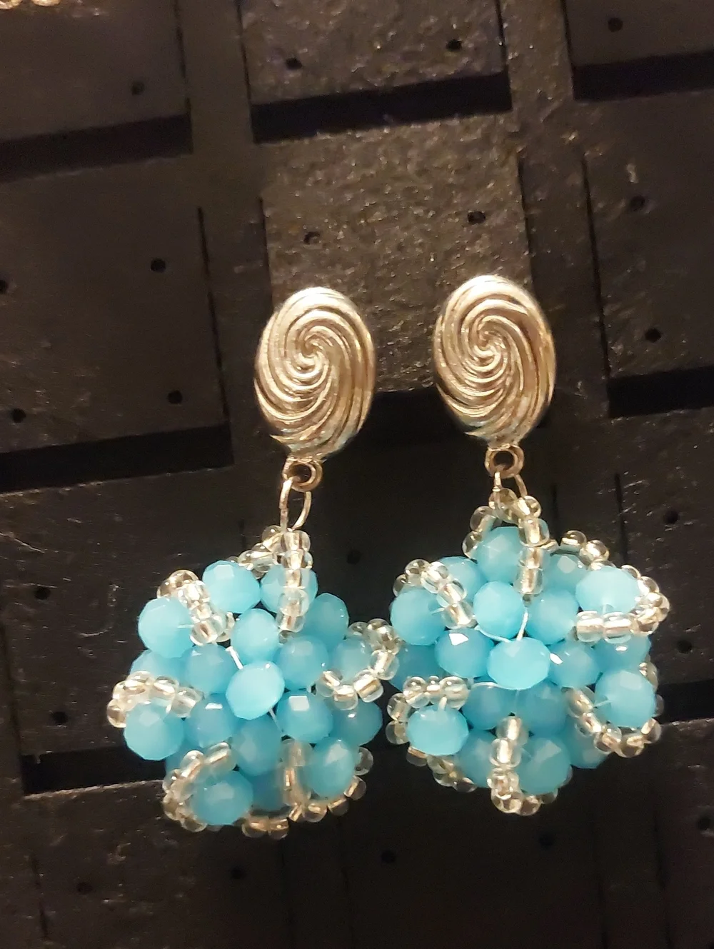 Handmade Turquoise Beaded Drop Earrings - Gold Accent